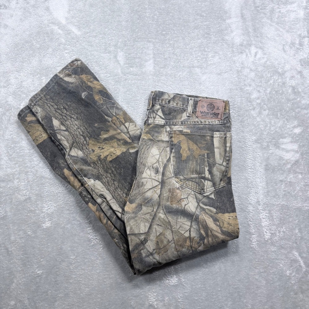 Wrangler Pants Mens 38x32 Camo Realtree Hardwoods Double Knee Straight Leg